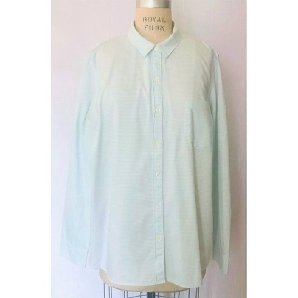 GAP AQUA BLUE WHITE STRIPE FITTED BOYFRIEND LONG SLEEVE SHIRT XL NWT - Picture 8 of 8